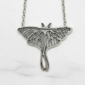 Luna Moth Necklace, Silver‎ Tone Insect Jewelry, Celestial Charm Pendant